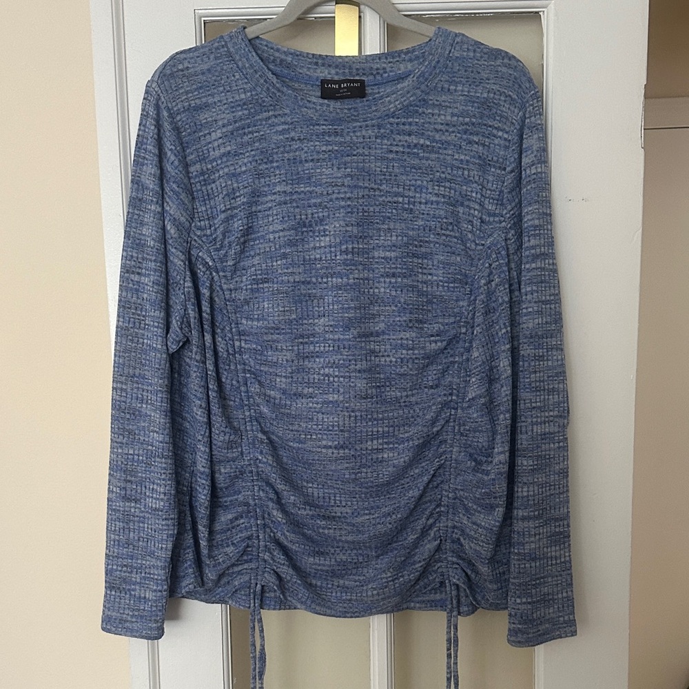 Lane Bryant Light Heather Blue Ribbed Knit Top with Round Neck